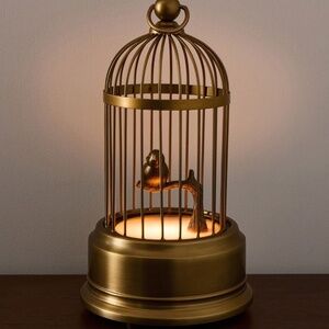 Pottery Barn Chris Loves Julia Bird Cage Nightlight Lamp (13") Brass Bird Accent